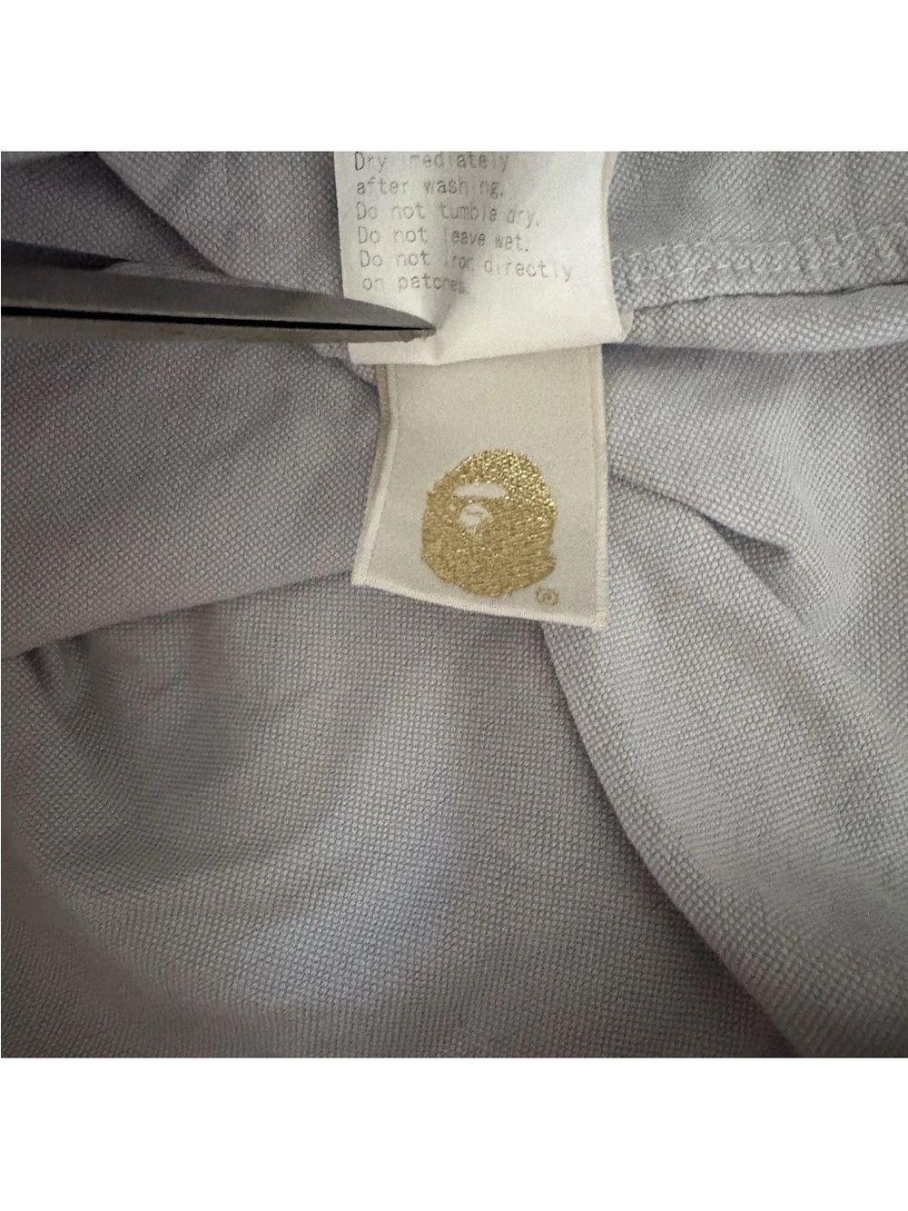 BAPE sz M Light Gray Short Sleeve Cotton Button Down Bathing Ape Head Logo - Picture 9 of 10